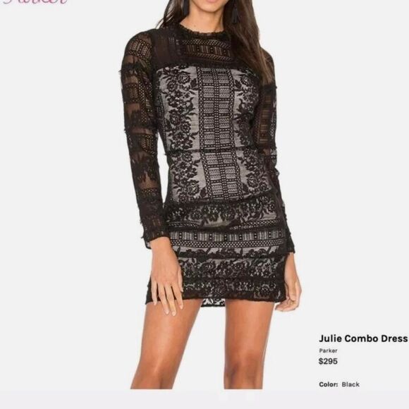Parker Women's Julie Combo Black and Cream Lace Mini Dress xs - Picture 8 of 8